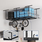 FLEXIMOUNTS 4x8 Overhead Garage Storage Rack w/Hooks Adjustable Ceiling Storage Rack, 96" Length x 48" Width x 40" Height, 22''-40" Ceiling Dropdown, Black, Classic Series