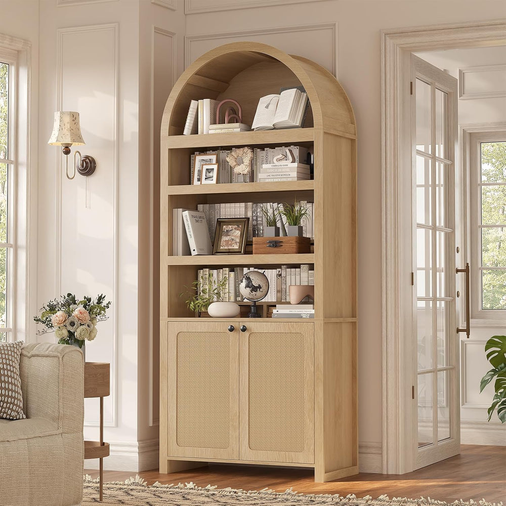 81" Tall Arched Cabinets,Bookcase with storage,Mid-Century Modern 6-Tier...