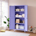 Purple Metal Storage Cabinet with Lock, 61" Tall 2-Door Lockable Organizer, 4-Tier Adjustable Shelving Unit with 3 Removable Shelves, Multi-Purpose for Home, Entryway, 61"H X 27.6"W X 13.8"D