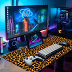 Leopard Print Mouse Pad – Large Extended Desk Mat 31.5 x 11.8 in– Bold Cheetah Animal Pattern, Non-Slip Rubber Base, Waterproof Surface, Fashionable Keyboard & Mouse Pad for Office, Home, or Gaming