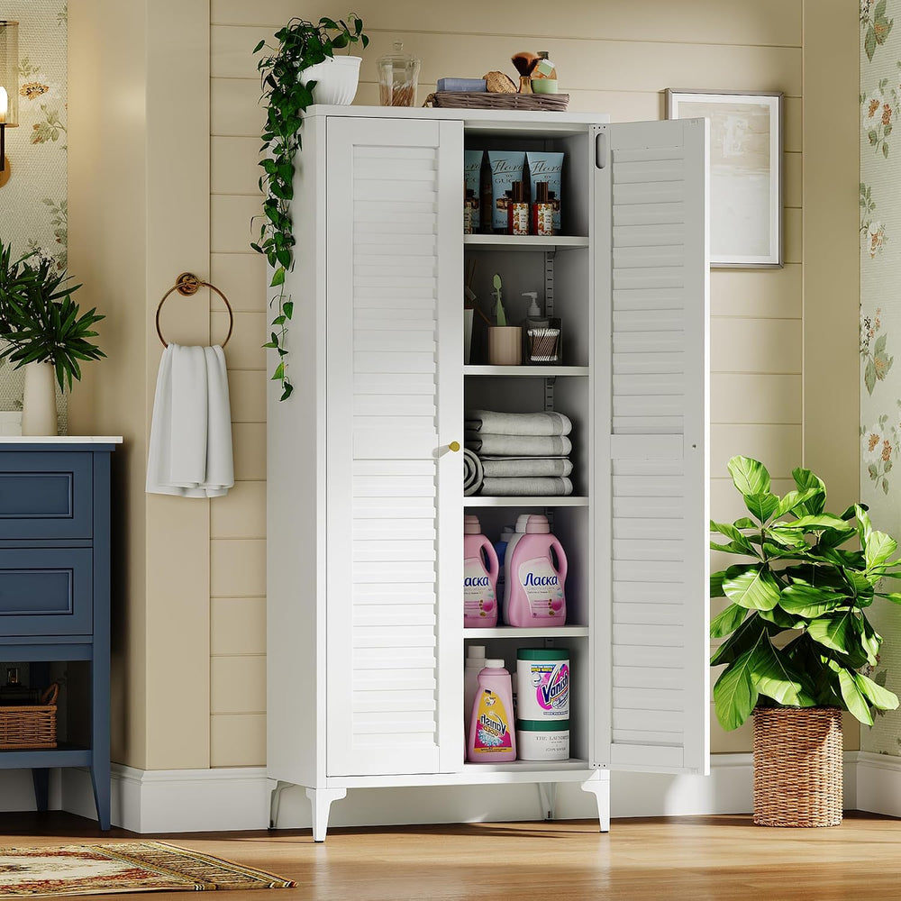 Metal Storage Cabinet with 2 Doors and 4 Adjustable Shelves, Metal Pantry Cab...