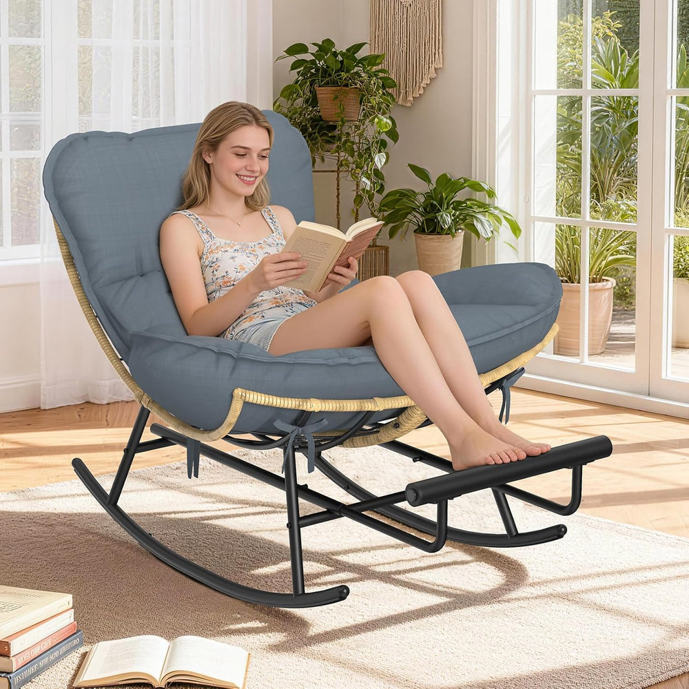 ZENPETIO Papasan Rocking Chair - 500LBS Oversized Rocer with Footrest | Outdo...