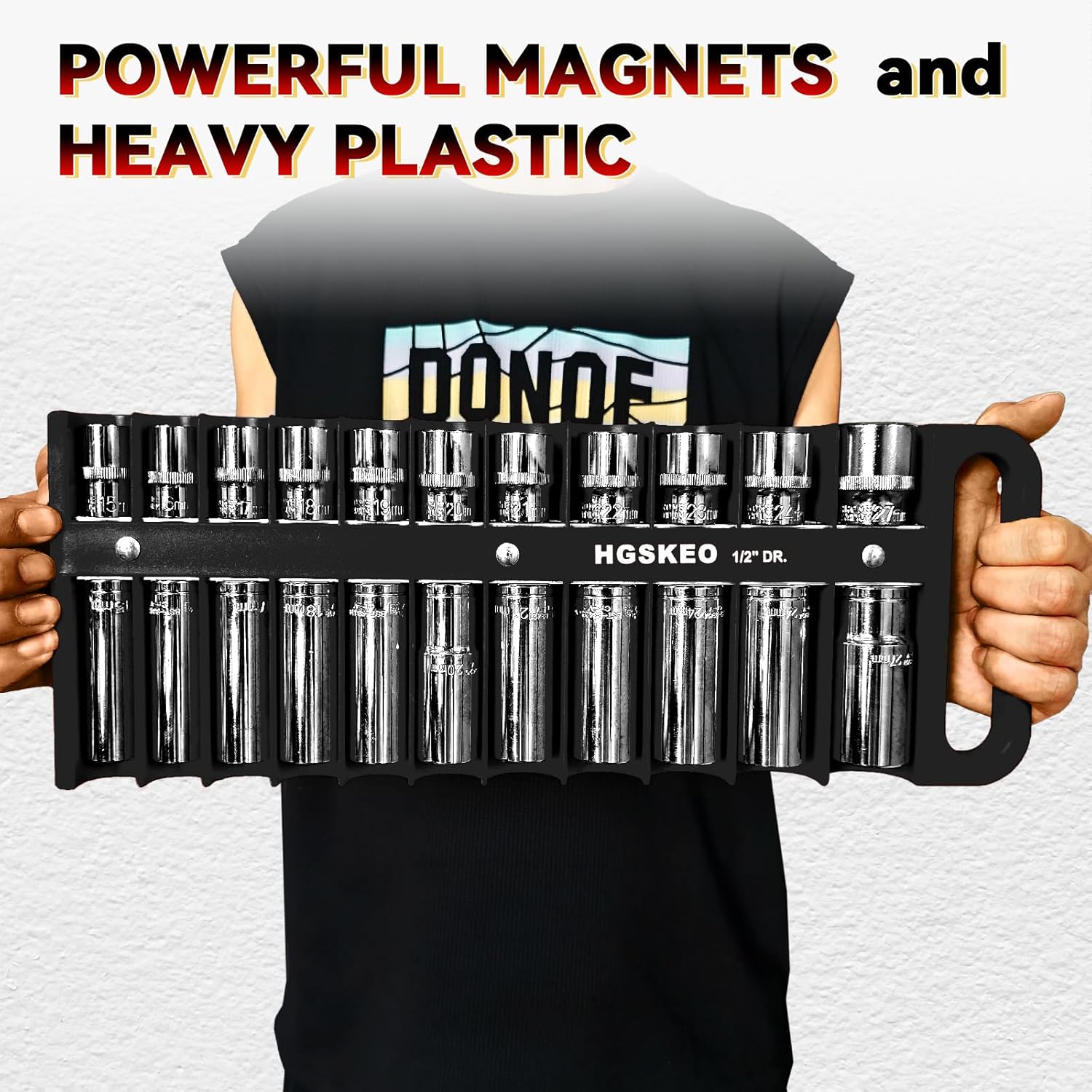 Magnetic Socket Holder Set with Handle, Portable Socket Organizer, Heavy Duty Socket Racks (Black, 1/2" Drive)