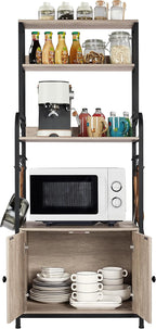 Yaheetech 4-Tier Bakers Rack with Cabinet,Coffee Bar Microwave Stand,Gray | Microwave Oven Stand Pantry Cabinet with S Hooks and Hutch,Freestanding Kitchen Shelves Spice Rack