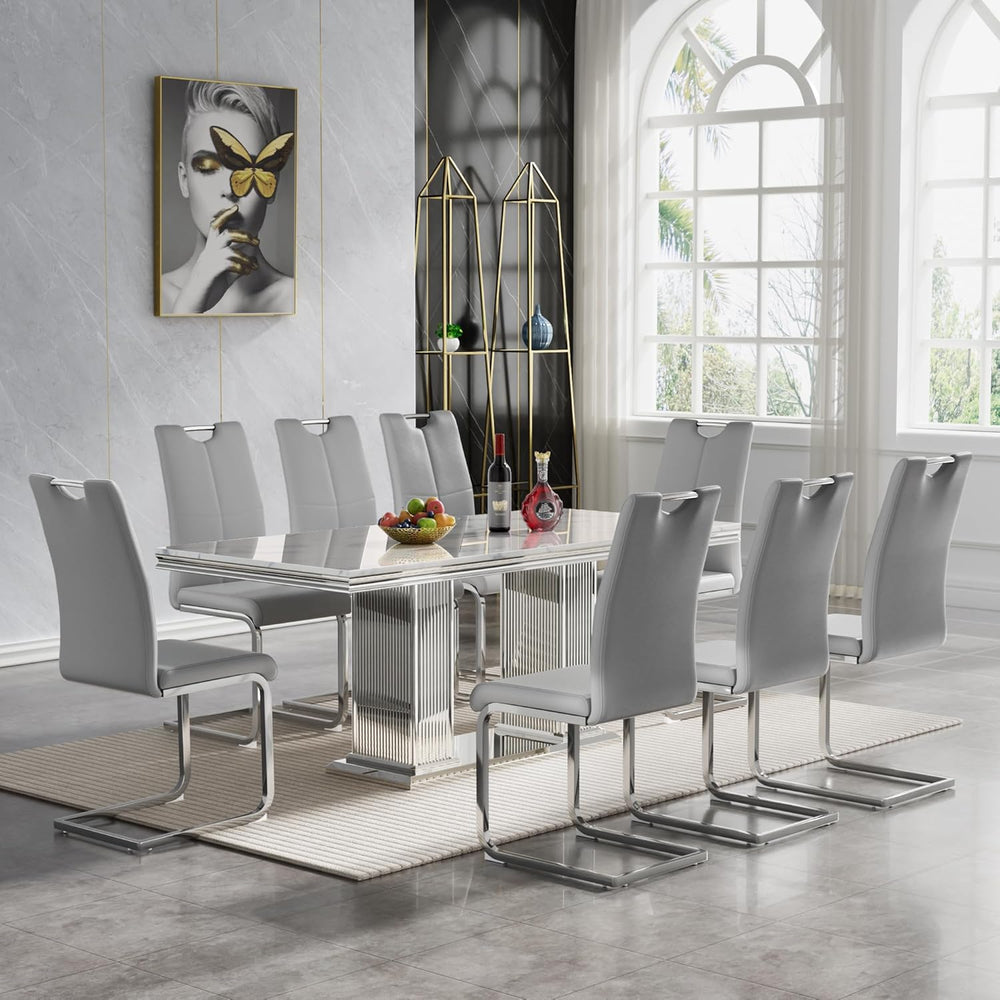 9 Piece Dining Table Set, 68.11" Dining Table and Chairs Set for 8, Mode...