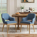 Wooden Dining Chairs Set of 2, Modern Fabric Upholstered Dining Room Chair, Kitchen Side Chairs, Farmhouse Dinner Chair with Open Back for Kitchen, Blue
