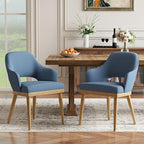 Wooden Dining Chairs Set of 2, Modern Fabric Upholstered Dining Room Chair, Kitchen Side Chairs, Farmhouse Dinner Chair with Open Back for Kitchen, Blue