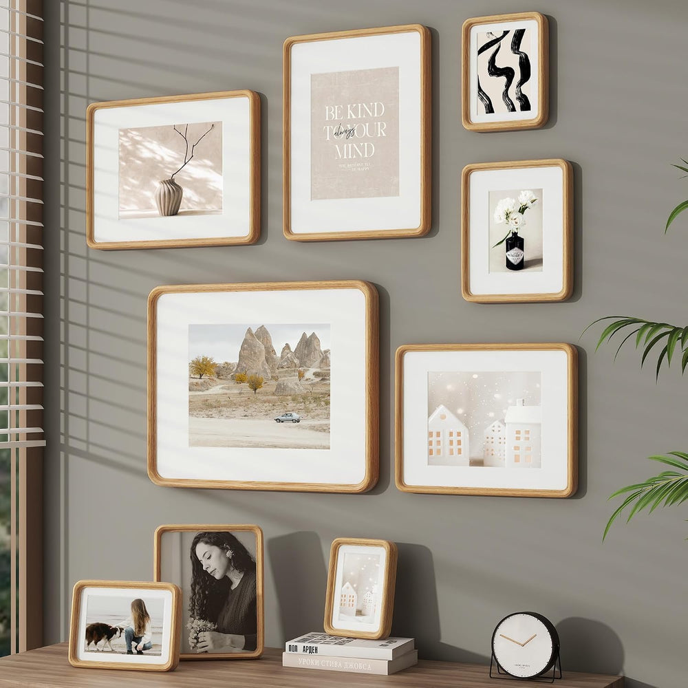 FLYJOE 16 x 20 Picture Frame, Solid Oak Wood Frame Matted for 11x14 Photos