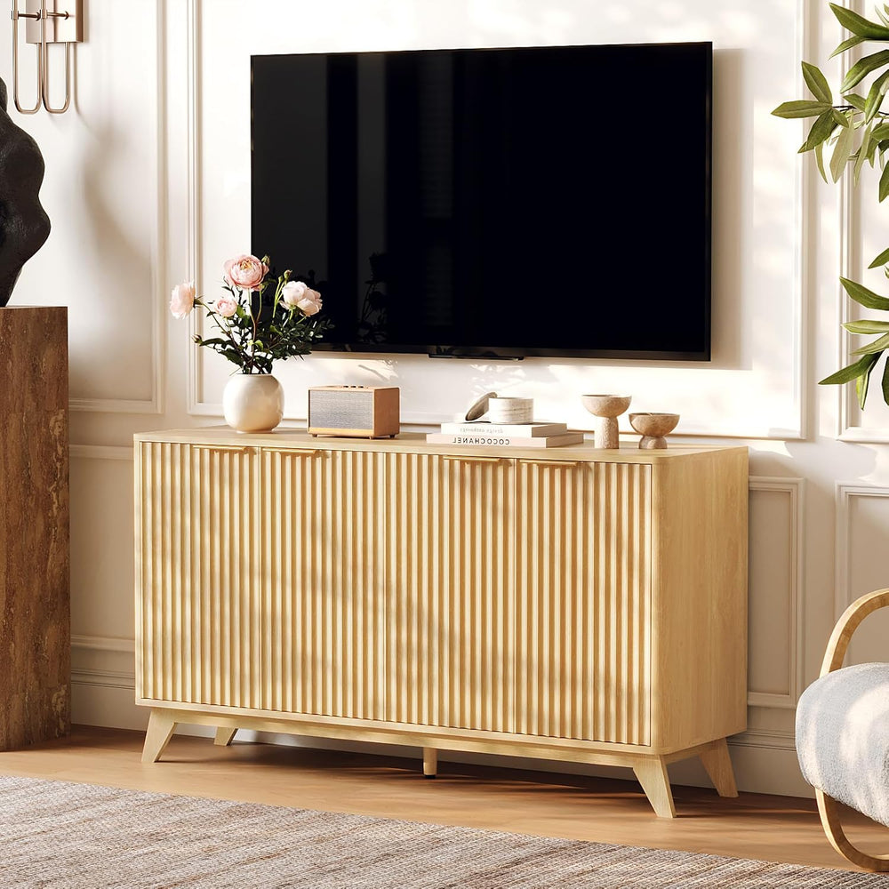 VINGLI 55" Buffet Cabinet with Storage, Fluted 4 Doors Sideboard Cabinet...