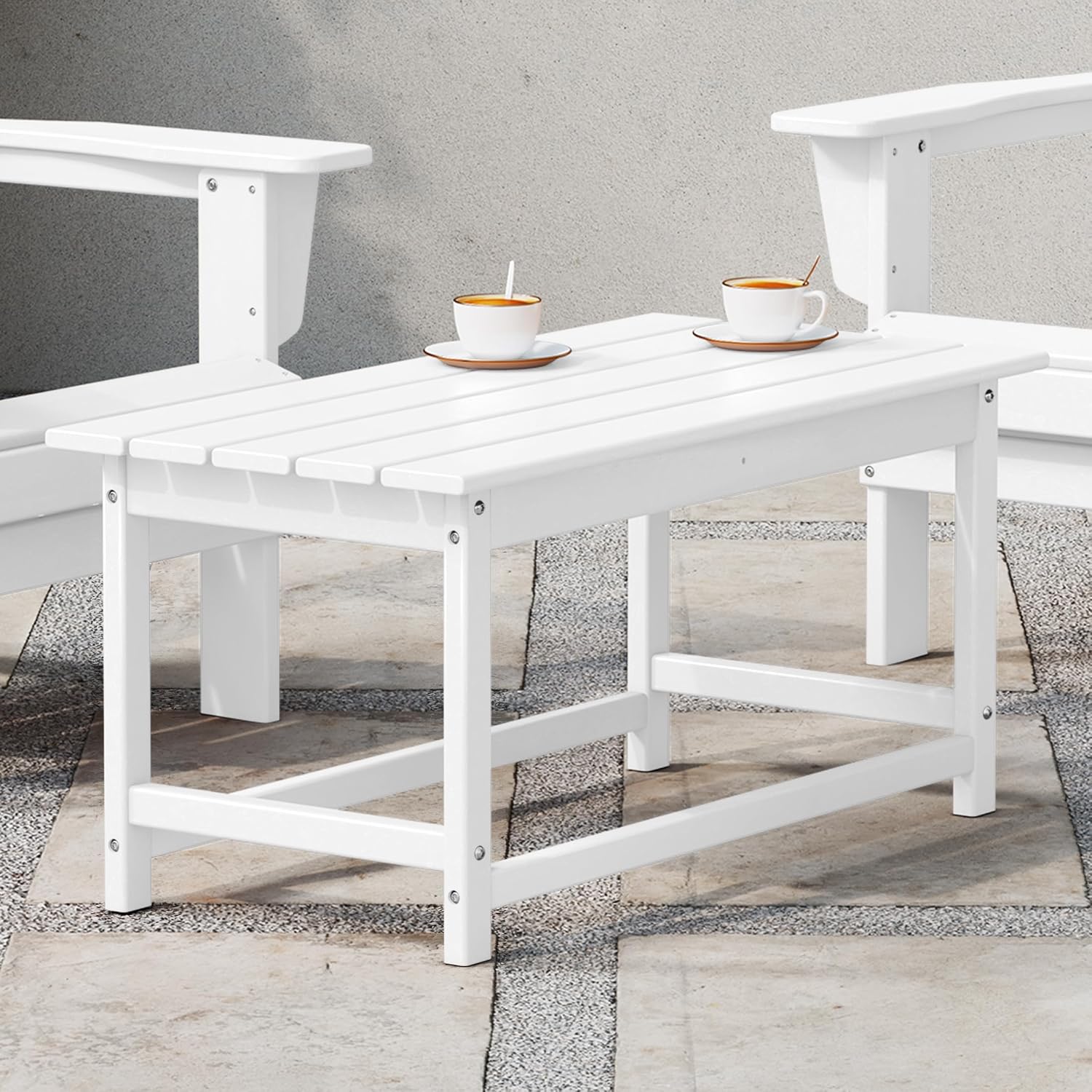 WestinTrends Malibu Outdoor Coffee Table, 35" x 17.5" All Weather Poly Lumber Patio Adirondack Coffee Table for Garden Lawn Porch Balcony, White