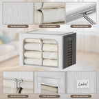 FHSQX 6 Pack Clothes Storage Bins,Ivory White, 16.5x12.2x12.2inch (40L) | ‎Portable, Large Clear Window, Stackable, Durable Handles, Foldable
