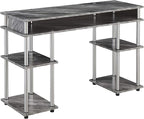 Convenience Concepts Designs2Go No Tools Desk Home Office Desk with Shelves, Corner Shelf Vanity Desk Computer Desk Nail Table for Nail Tech - 47.25" L x 15.75" W x 30" H, Gray Faux Marble