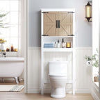 Spirich Over The Toilet Storage Cabinet, Farmhouse Over Toilet Bathroom Organizer with Wood Grain Barn Doors and Adjustable Shelves