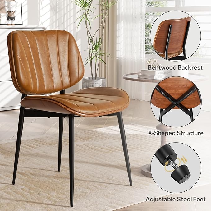 Dining Chairs Set of 2, Mid Century Modern Dining Room Chair, Upholstered Fau...