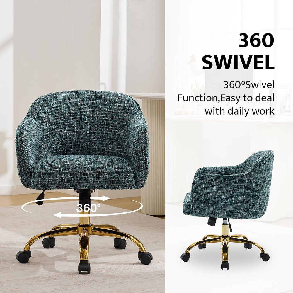 Desk Chair, Chenille Swivel Chair with Arms & Gold Wheels, Emerald | Home...