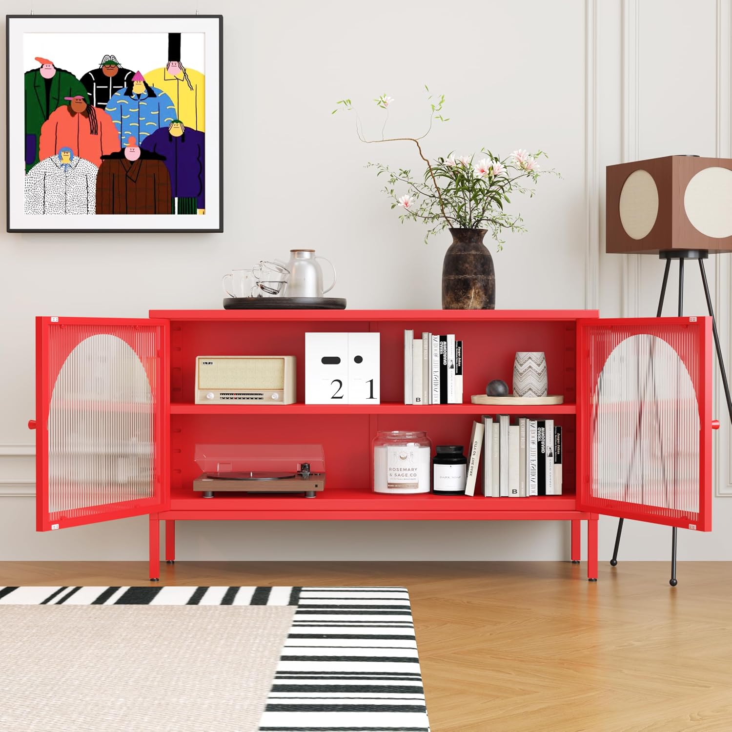 Metal Storage Cabinet with Doors and Shelves,2 Door TV Stand,Accent Cabinet，Metal Locker&Sideboard Buffet Cabinet&Bookshelf&Cupboard for Home,Office,Living Room