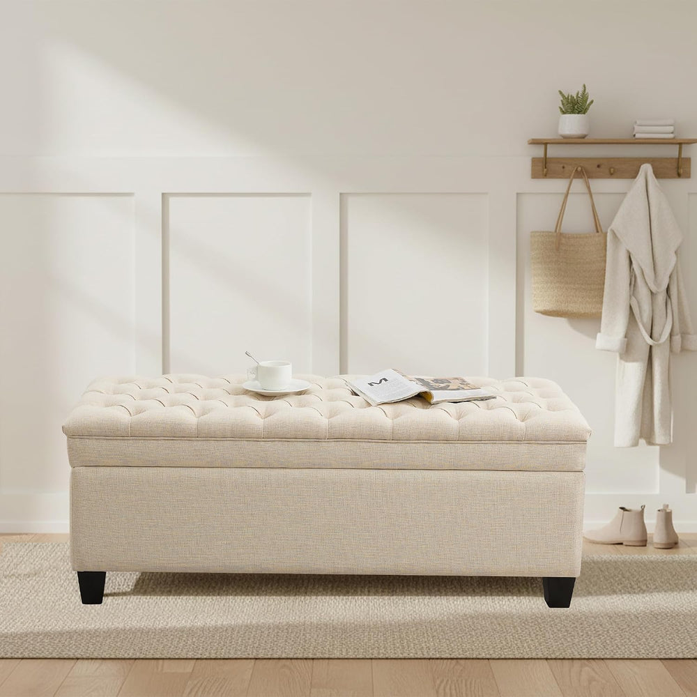 50" Storage Ottoman Bench, Rectangular End of Storage Bench, Upholstered...