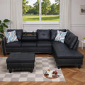 L-Shaped Sectional Sofa with Movable Chaise & Storage Ottoman - 3-Piece Leather Modular Convertible Couch for Living Room, Apartment & Home Office, Gloss Black