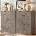 LEYAOYAO Fluted 6 Drawers Dresser for Bedroom Set of 2, 42" Tall Modern Chest of Drawers with Metal Handle, Curved Profile Design,Grey Wood Drawer Organizer for Bedroom, Living Room, Hallway