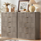 LEYAOYAO Fluted 6 Drawers Dresser for Bedroom Set of 2, 42" Tall Modern Chest of Drawers with Metal Handle, Curved Profile Design,Grey Wood Drawer Organizer for Bedroom, Living Room, Hallway