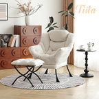 Tiita Lazy Chair with Ottoman, Modern Large Accent Lounge Armchair, Comfy Leisure Sofa Reading Chair with Footrest for Bedroom, Living Room, Dorm Rooms, Garden and Courtyard, Beige
