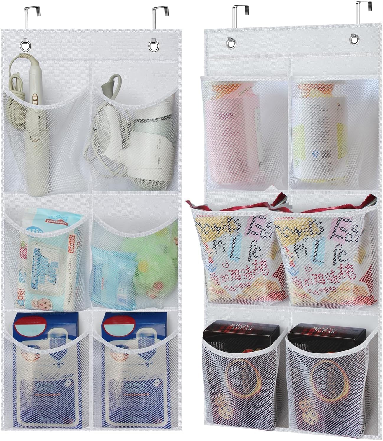 2 Packs Narrow Over the Door/Wall Shoe Organizer Cruise, Small Hanging Shoe Rack for Closet with Clear Mesh Pocket for Bathroom, RV, Pantry, Camping (White)