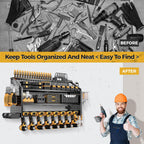 LBT Large Power Tool Organizer Wall Mount with Charging Station, 8 Drill Holder, 4 Layer Heavy Duty Metal Tool Storage Rack, 6 Power Strip, 8 Hooks, 2 Screw Boxes, Cool Gifts for Him Fathers Day