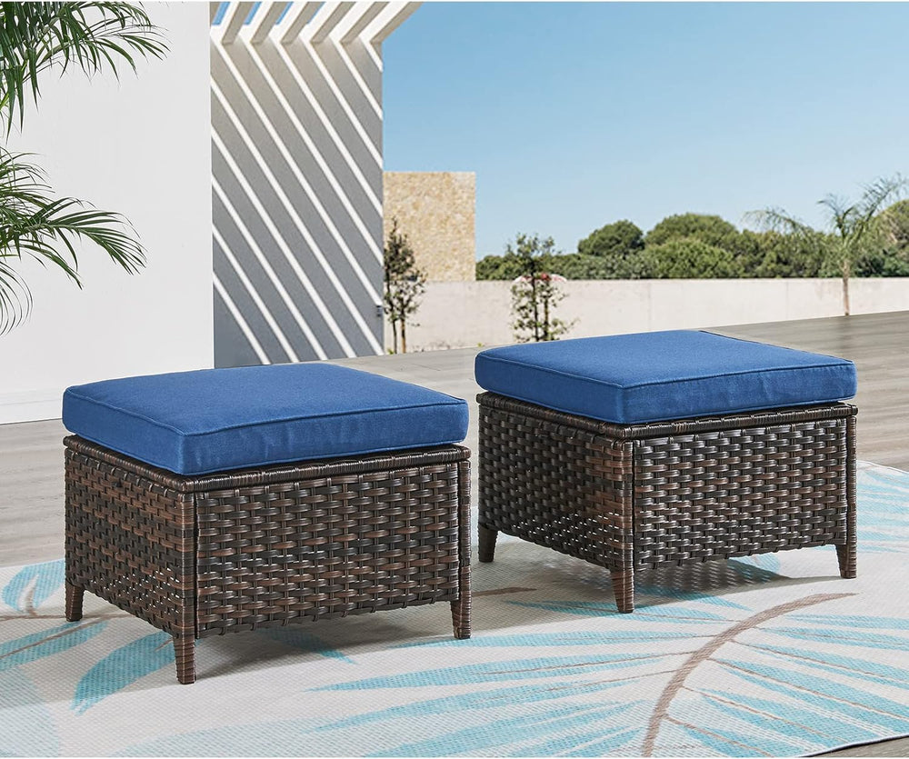 HUMMUH Outdoor Ottomans for Patio Set of 2 PE Wicker Steel Frame Outdoor Foot...