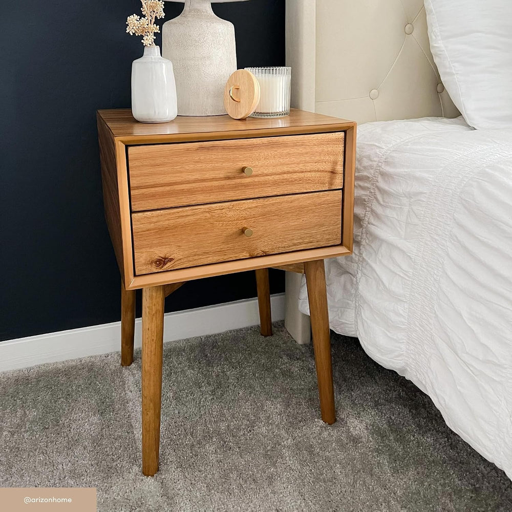 Nathan James 32704 Harper Mid-Century Oak Wood Nightstand with 2-Drawers, Sma...