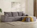 Modular Sectional Sleeper Sofa Couches for Living Room - Modern 110" L-Shaped Boneless Cloud Couch - Easy Assembly, Cozy Corduroy Convertible Full Sponge Compression Sofas for House, Apartment(Grey)