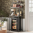 3-Tier Kitchen Bakers Rack with Adjustable Shelves, Freestanding Kitchen Microwave Stand with Storage, Split Design Coffee Bar Shelf for Home Office (Black Oak, 25.6")