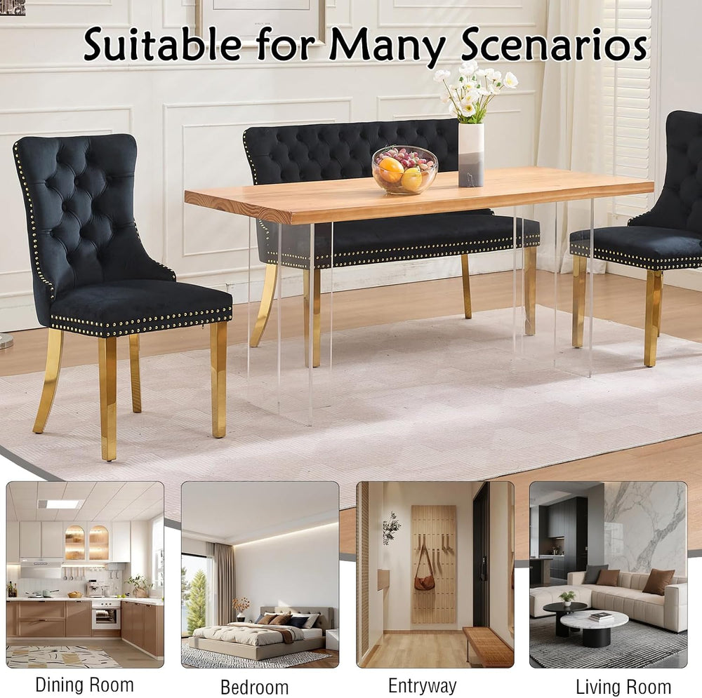 Henf Modern Tufted Velvet Dining Bench with Wing Back, 2-Seat, Nailhead Trim,...