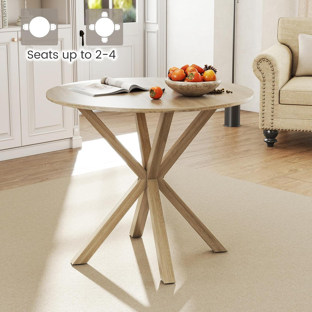 Moccha 36" Round Dining Table for 4 - Rubber Wood Kitchen Table with Int...