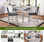 KEIKI 5-Piece Counter Height Dining Table Set with Square Table and 4 Upholstered Chair, for 4 Person, Classic Crystal Decoration Wooden Table Set, Easy Assembly, for Kitchen, Dining Room, Silver Grey