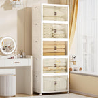 520 QT / 130 Gal Large Foldable Stackable Plastic Storage Cabinet with Double Magnetic Doors, Leather Handles & 4 Wheels - Organize Home, Office, Closet