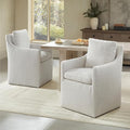 Upholstered Dining Chairs with Casters, No Assembly Modern Accent Armchair with Rollers for Dining Room, Bedroom, Living Room, Reading Room, Already Assembled, Linen, 2 Box