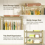 Ulif E1 Heavy Duty Closet Garment Rack, 6 Tiers Adjustable Metal Freestanding Expandable Clothing Storage with 4 Hanger Rods, Easy to Assemble Wardrobe, 71.4" H x (70" - 88.2") L x 14" D, Gold