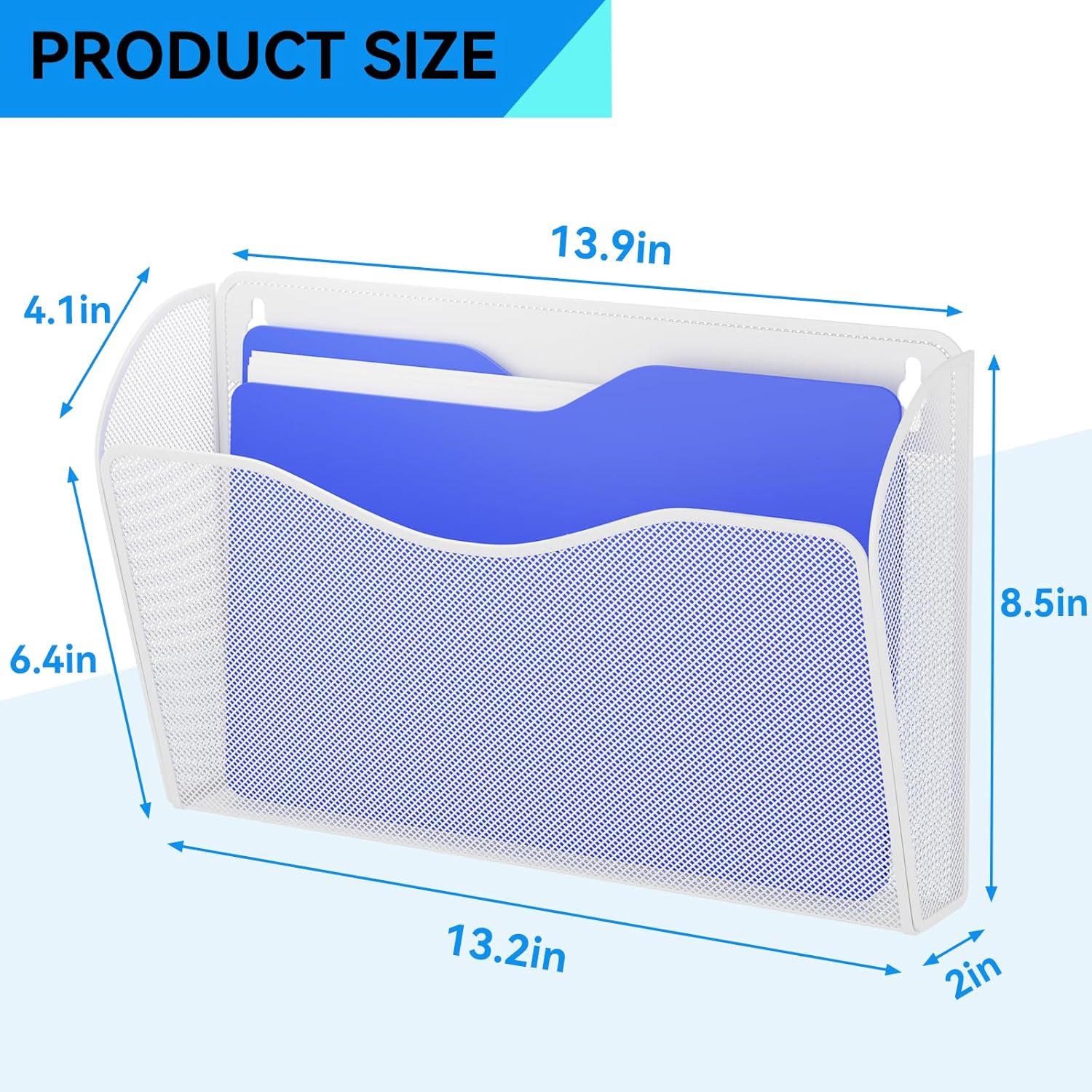 6 Single Pocket Wall File Holder, Mesh Hanging File Folder Paper Organizer, Vertical Wall Mounted Mail Basket, Storage Organization Magazine Rack for Office, Home and School, White