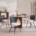 BedsPick Rattan Dining Chair Set of 4 - Farmhouse Upholstered Cane Back Kitchen Chair with Boucle Cushion, Wingback Dining Room Seat with Metal Legs for Home, Kitchen (Black)