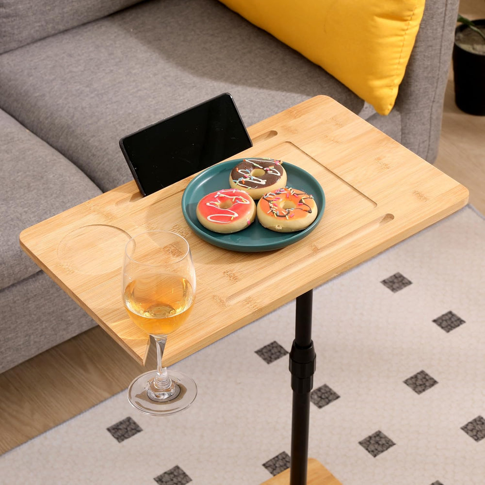 ALEVINE Height Adjustable Bamboo C Shaped Sofa Side Coffee Table | Height adj...