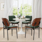 Dining Chairs Set of 8, Mid-Century Modern Upholstered PU Leather Chairs with Walnut Bentwood Back and Metal Legs Adjustable Feet for Kitchen Dining Room, Dark Green Shell Strips