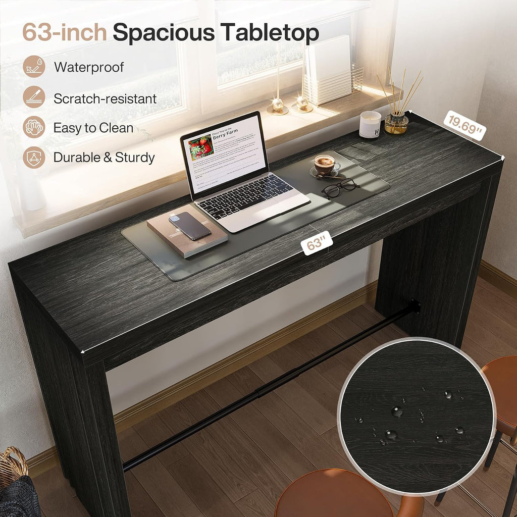 Tribesigns Kitchen Island, 63-Inch Modern Stationary Island Bar Table with Metal Footrest, Rectangular Home Bar Unit for Kitchen, Dining Room, Living Room, Pub, Bistro, Black