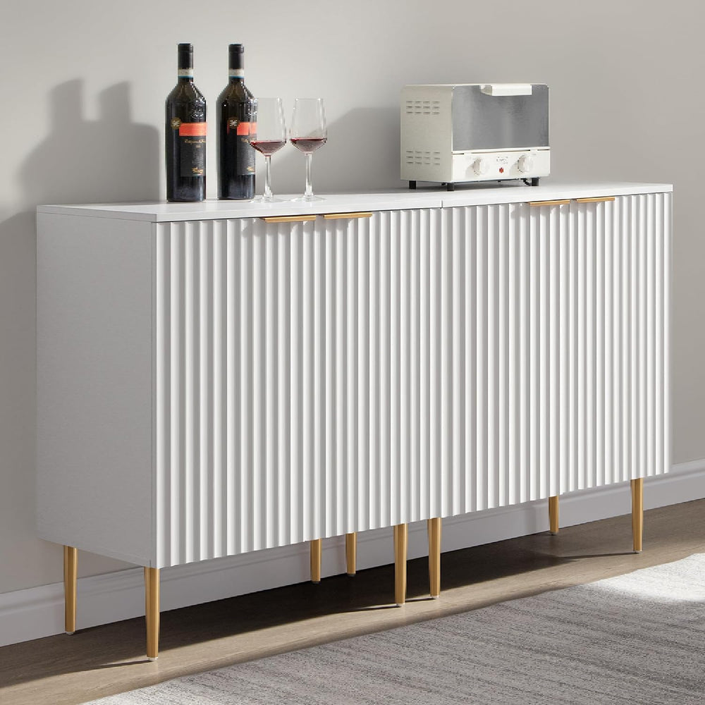 SICOTAS 57"W Modern Sideboard Buffet Cabinet with Adjustable Shelves, White