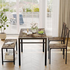 JUMMICO 43.3" Dining Table Set for 4, Kitchen Table with Bench & 2 Chairs Modern Rectangular Metal Frame Dining Furniture Set for Small Space (Rustic Brown)