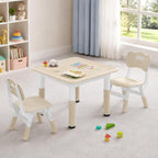 Height Adjustable Kids Table and Chairs Set (2 Chairs) for Ages 2-8 | Non-Slip Toddler Activity Table with Wipe-Clean Desktop, Montessori Learning & Art Drawing Desk for Home Preschool Classroom