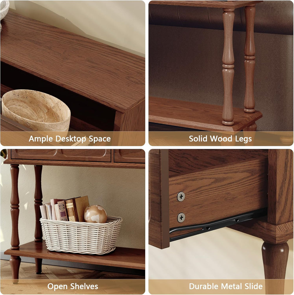 ARTPOWER 47" Mid-Century Console Table, 2 Drawers and Open Shelf, Brown ...