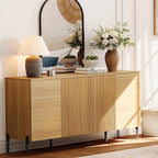 WAMPAT 61.6" TV Stand Cabinets for TVs up to 70 Inches, Entertainment Center with Storage Cabinets and 4 Doors, Mid Century Modern Media TV Console Table for Living Room Bedroom, Oak
