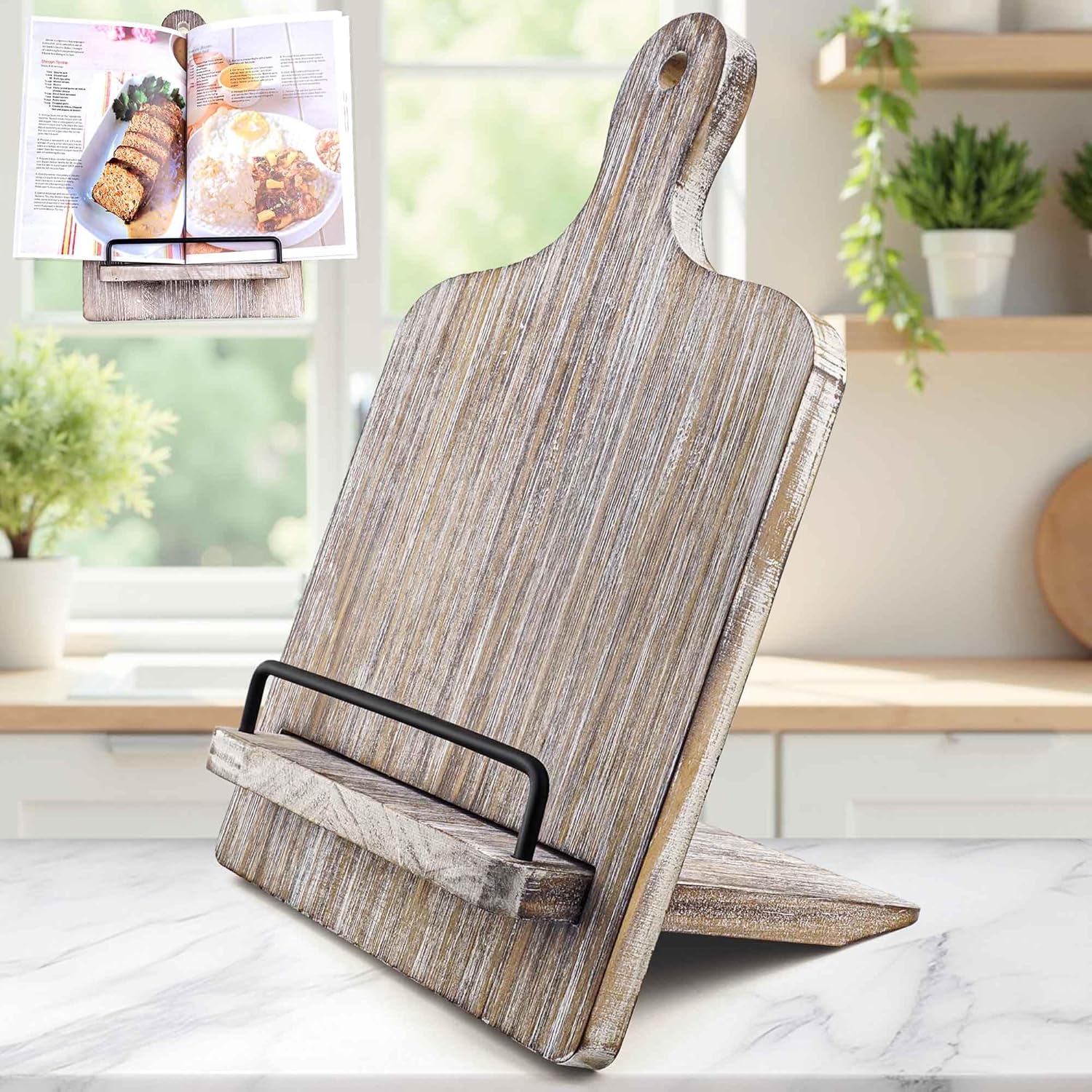 Wood Cookbook Stand Cookbook Holder: Kitchen Adjustable Cookbook Holder Recipe Stand for Counter Gray