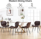 Dining Chairs Set of 3, Comfy Modern Dining Chairs with Thick Cushions, Upholstered Faux Leather Kitchen Side Chairs with Adjustable Metal Legs for Dining Room (Coffee)