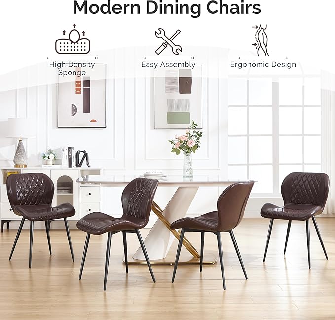 Dining Chair, Comfy Modern Dining Chairs with Thick Cushions, Upholstered Fau...